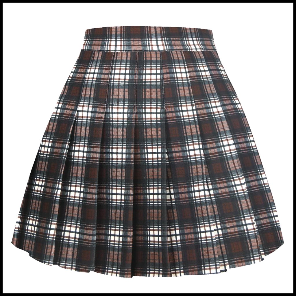 Pleated Mini Skater Skirt High Waist Polyester Spandex Stretchy Uniform Style